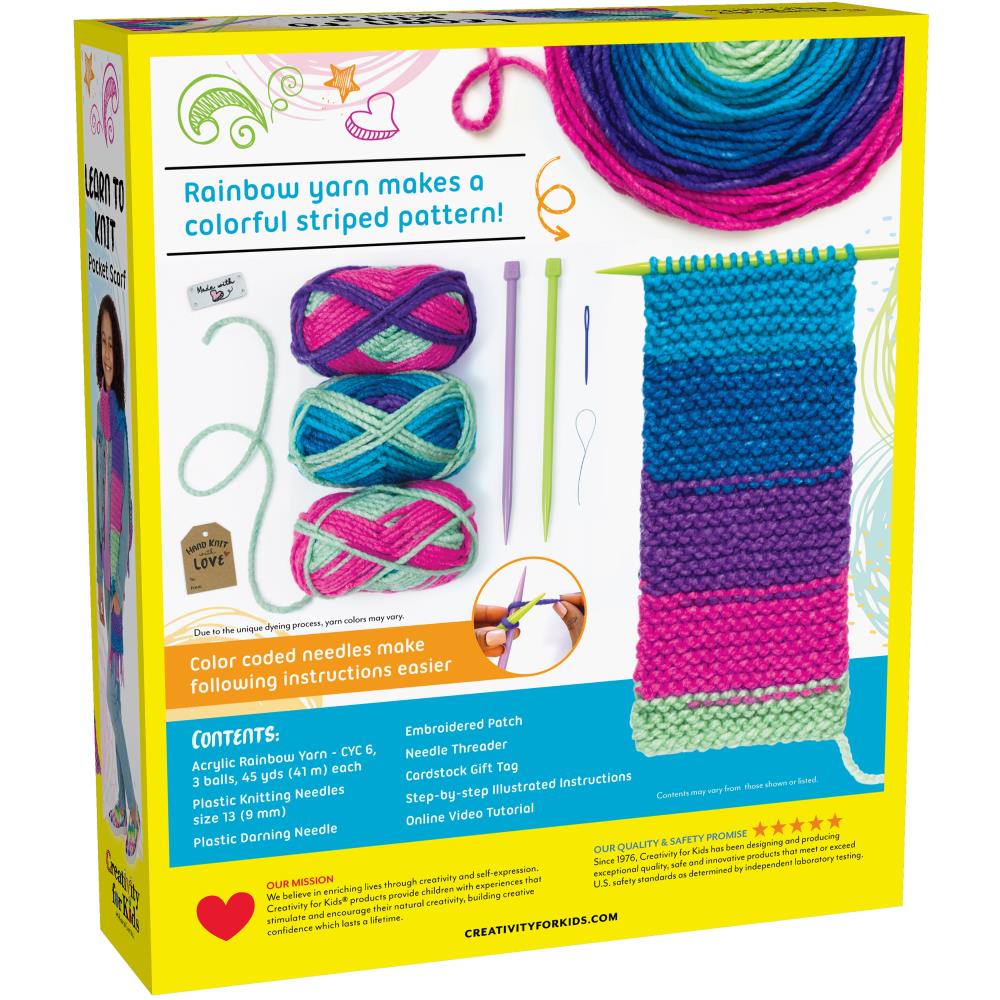 Learn to Knit Kit - Pocket Scarf, Instructions &amp; online video 