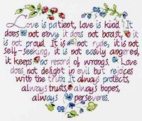 Love Is Patient, STAMPED cross stitch kit (Janlynn)