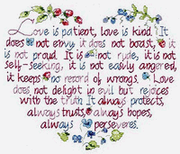 Love Is Patient, STAMPED cross stitch kit (Janlynn)