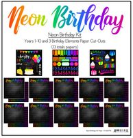 Neon Birthday Kit - Years 1 through 10 & 3 Cut-Outs (Scrapbook Customs)