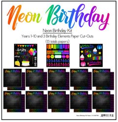 Neon Birthday Kit - Years 1 through 10 & 3 Cut-Outs (Scrapbook Customs)
