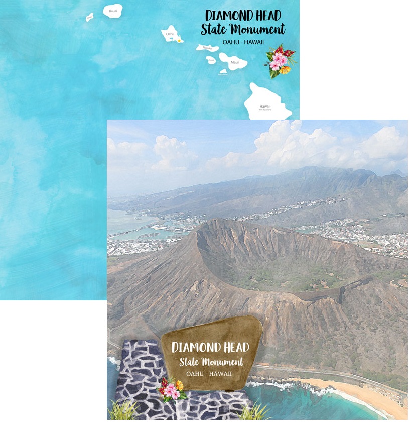 Hawaii Oahu Diamond Head State Monument, doublesided scrapbook