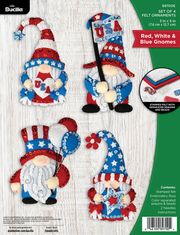 Bucilla: Ornaments, Red, White & Blue Gnomes, felt applique ornaments kit, 4/pk<br><font color=red>New for 2024</font>