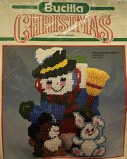 Snowman and Animals Doorstop, Christmas plastic canvas kit (Bucilla)