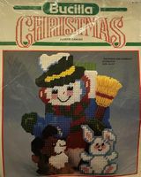 Snowman and Animals Doorstop, Christmas plastic canvas kit (Bucilla)