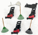 Lawn Mowers & Rakes, scrapbook brads, 12/pack (Eyelet Outlet)