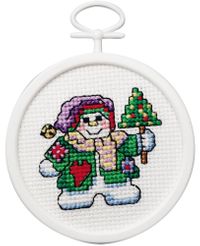 Patchwork Snowman, Mini Christmas Kits with frame, cross stitch (Janlynn)