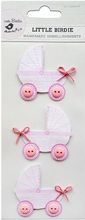 Pretty Pink Pram, baby girl , 3D Scrapbook stickers, 3/pk (Little Birdie) 