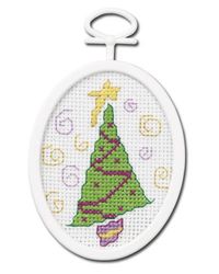 Retro Tree, Mini Christmas Kits with frame, cross stitch (Janlynn)