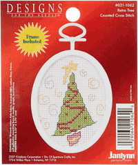 Retro Tree, Mini Christmas Kits with frame, cross stitch (Janlynn)