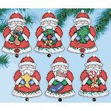 Tobin Design – Kit Per Decorazioni Natalizie Su Tela Plastica: 6 Ornamenti Con Babbo Natale, Perline E Cotone