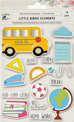 School Study, 3D Scrapbook stickers, 18/pk (Little Birdie)