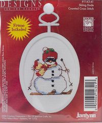 Skiing Dude, Mini Christmas Kits with frame, cross stitch (Janlynn)