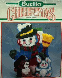 Snowman and Animals Doorstop, Christmas plastic canvas kit (Bucilla)