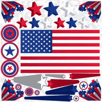 Stars & Stripes Collection, Flag & Stars, Die Cut Stickers, 12x12", scrapbook (Reminisce)<br><font color=red>50% off</font>