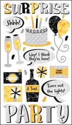 Surprise Party, birthday classic scrapbook stickers (Sticko)
