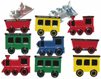 Train, scrapbook brads, 12/pack (Eyelet Outlet) 