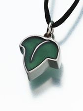 Continuance<BR> Green Enameled Pewter Leaf Pendant