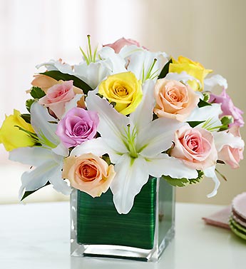 Modern Embrace Pastel Rose and Lily Cube