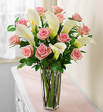 Pink roses arranged with calla lilies delivery in dallas tx