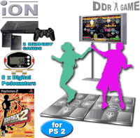 Group Fitness for a class bundle #2 (includes 1 PS2 System, 1 PS2 Carrying Case, 2 Memory Cards, 1 DDR Max 2 game, 2 iON Metal Dance Pads, 6 Training Pads and 8 Digital Pedometers)