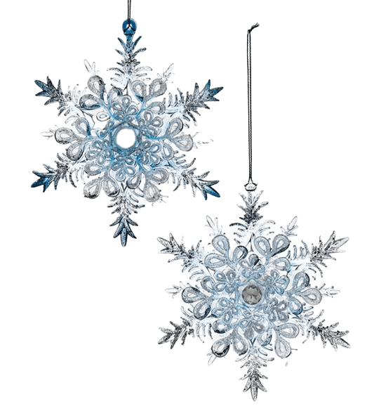 Set of 2 Blue/Clear Acrylic Snowflake Ornaments