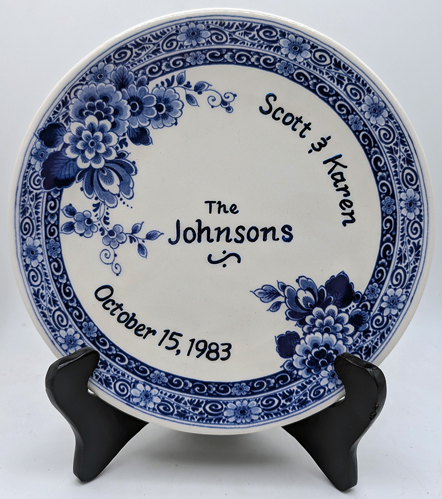 Personalized Blue & White Delft Wedding/Anniversary Plate