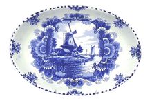 Delft Blue Windmill Design Oval Dish