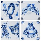 Set of 4 Delft Coasters - Cat Scenes
