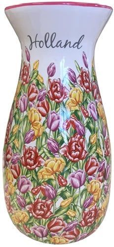 Delft 12&quot; Wide-Mouth Vase with Floral Design