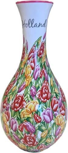Delft 12&quot; Narrow-Mouth Vase with Floral Design