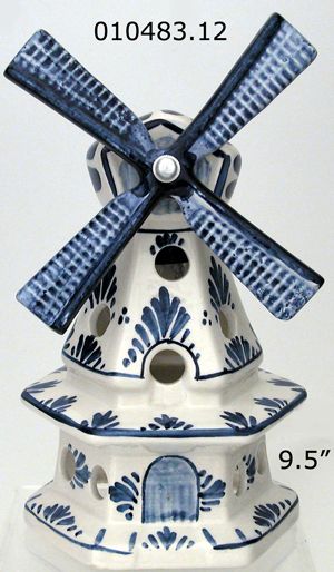 DeWit Handpainted Blue Delft Windmill 9.5" - Musical and Non-Musical