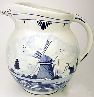 DeWit Handpainted Windmill Design Delft Blue Pitcher, 7.25"