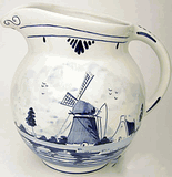 DeWit Handpainted Windmill Design Delft Blue Pitcher, 7.25"