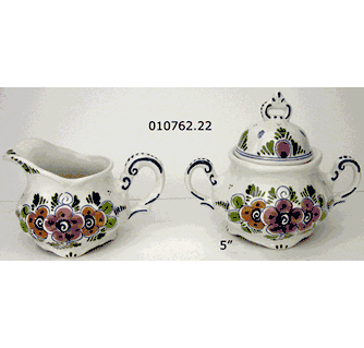 DeWit Handpainted Polychrome Delft Sugar & Creamer Set