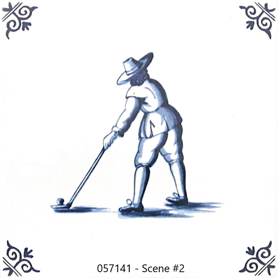 Blueware Blue and White Delft Tile - Golfers Series