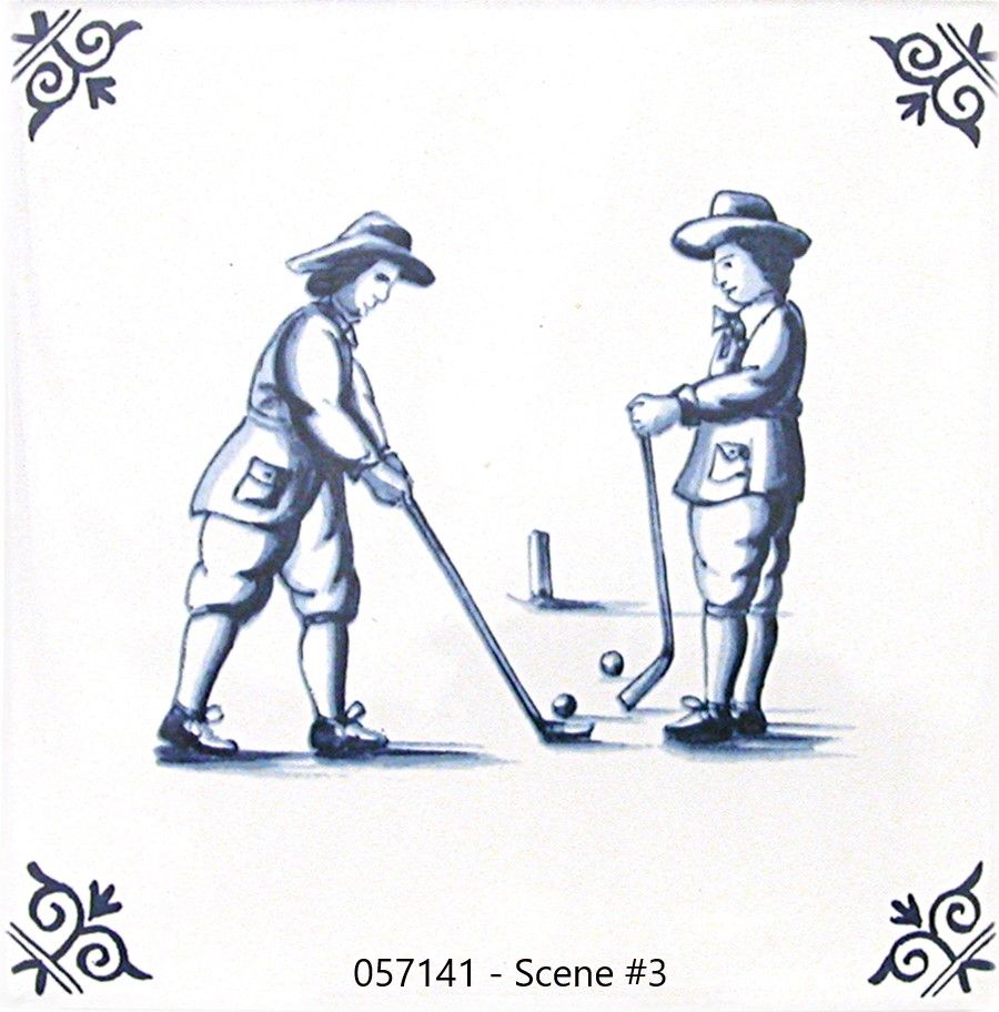 Blueware Blue and White Delft Tile - Golfers Series