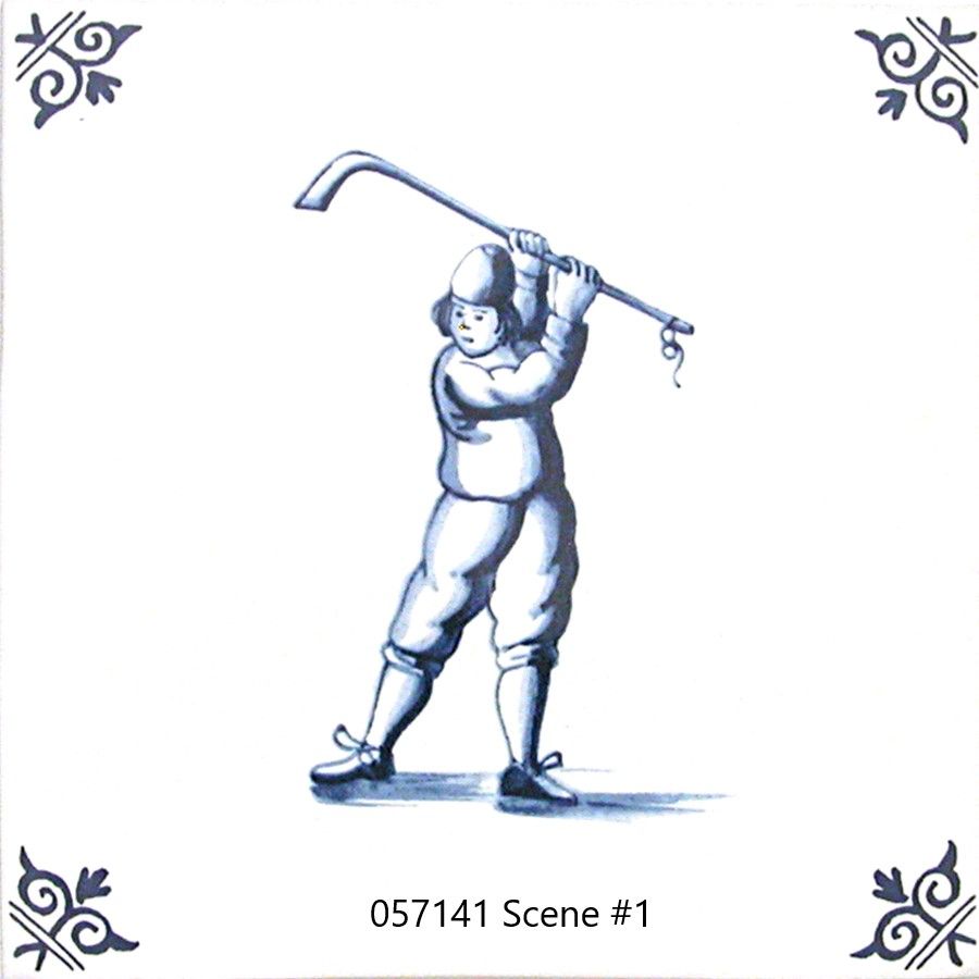 Blueware Blue and White Delft Tile - Golfers Series
