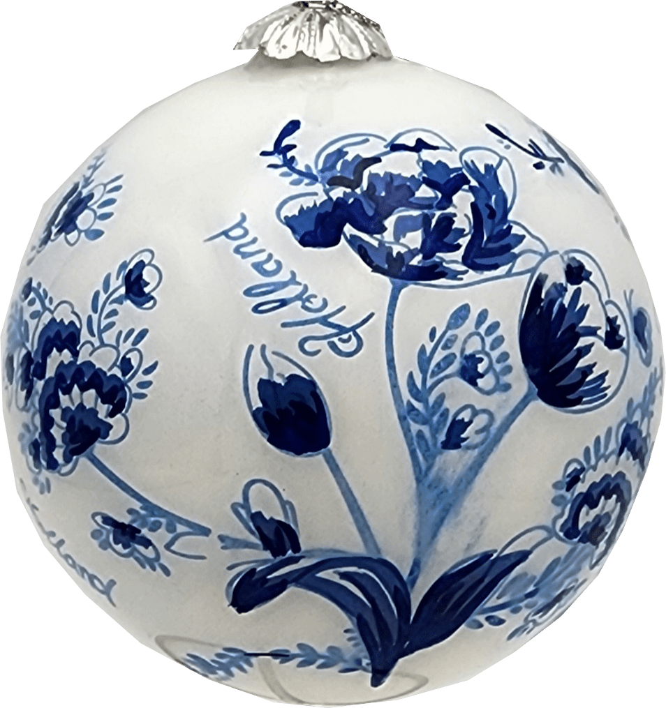 Delft Ball Ornament - Blue Floral