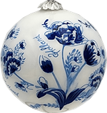 Delft Ball Ornament - Blue Floral