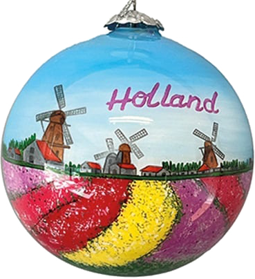 Delft Ball Ornament - Tulip Fields & Mills