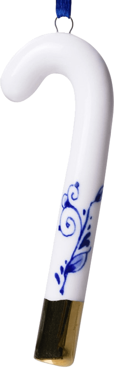 Delft Candy Cane Ornament with Gold Accent