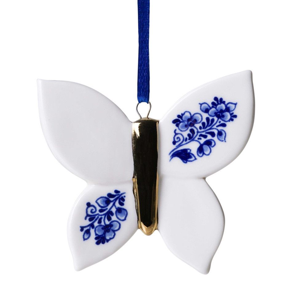 Delft Butterfly Ornament with Gold Accent