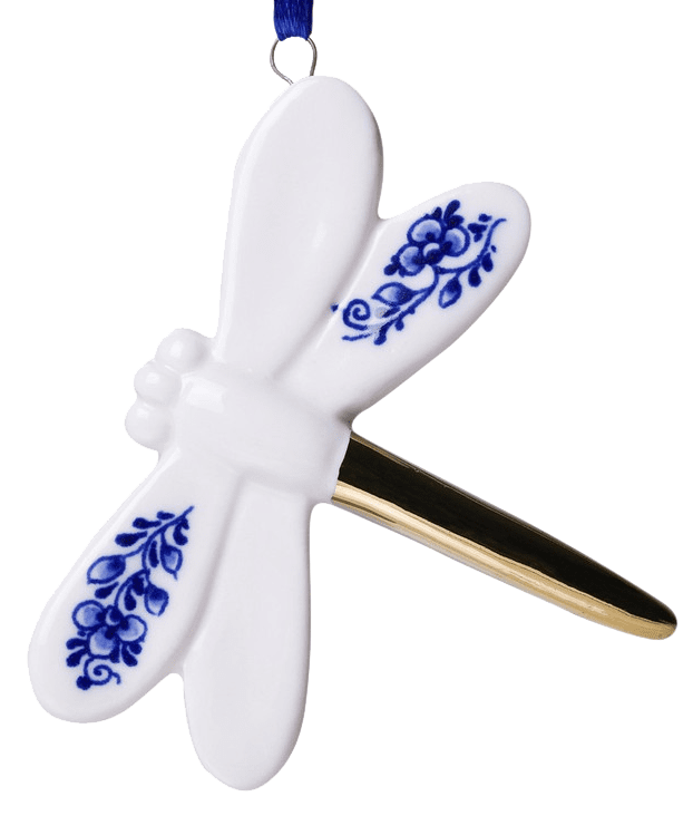 Delft Dragonfly Ornament with Gold Accents