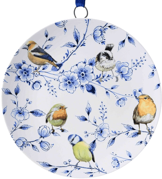 Delft Plate Ornament - Forest Birds w/ Blossoms