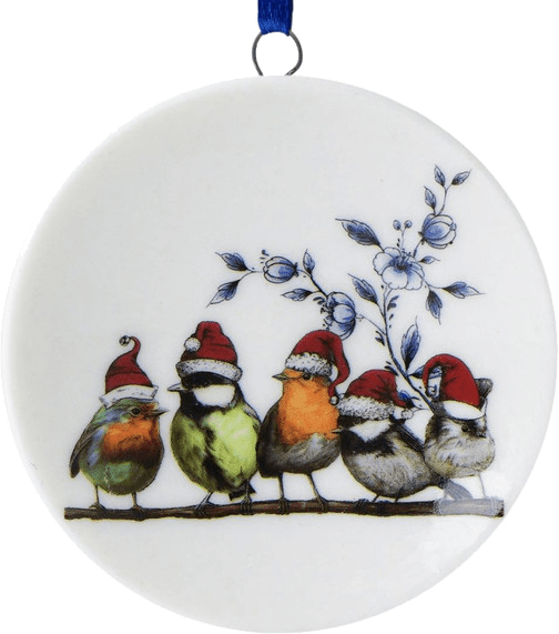 Delft Plate Ornament - Forest Birds w/ Santa