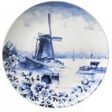 Blue Delft Plate with Windmill, Canal, Farm Scene
