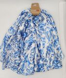 Satin Scarf with Blue Tulip Design