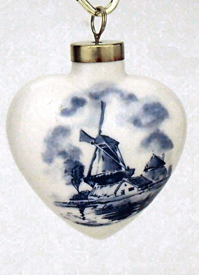 Blue and White Ceramic Delft Heart Ornament