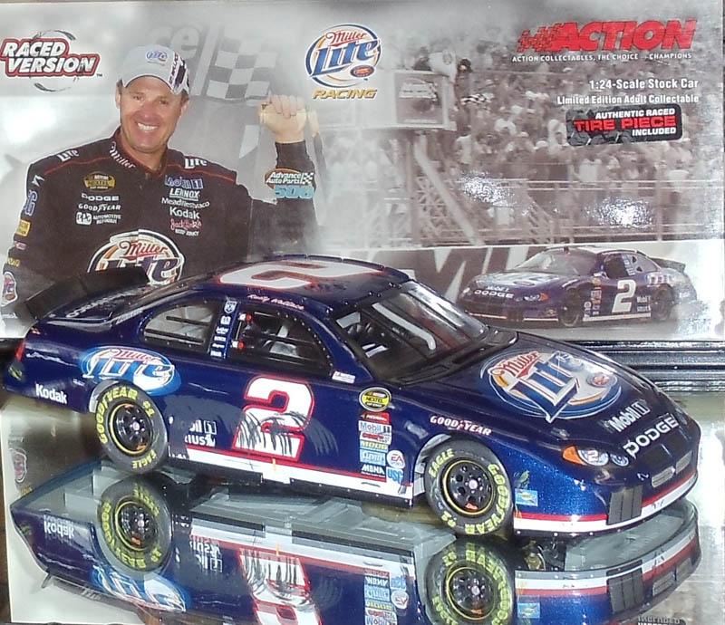 RUSTY WALLACE 2004 MILLER LIGHT MARTINSVILLE WIN W/TIRE PIECE 1/24 ACTION